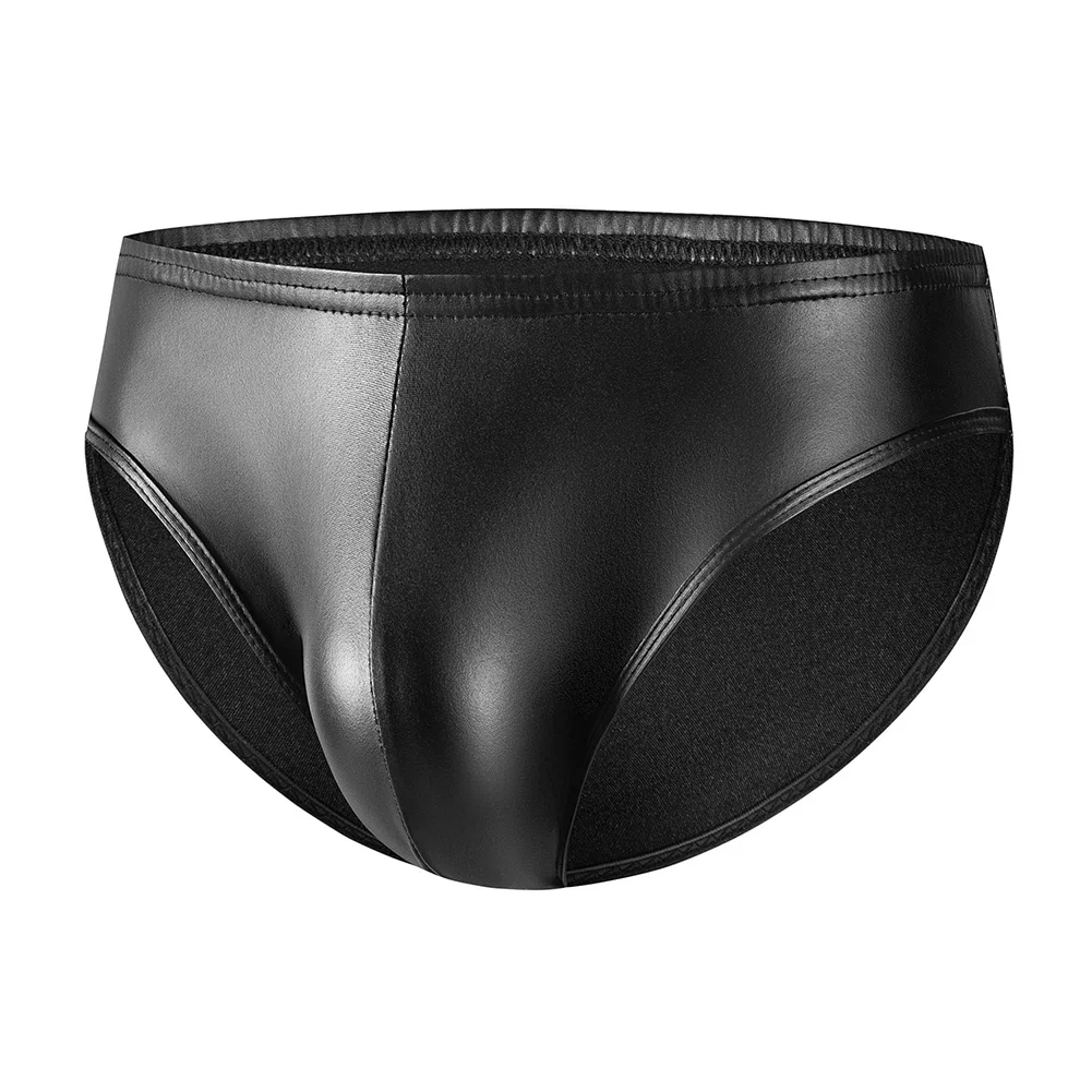 Mens Sexy Soft Leather Smooth Shinny Wet Look Lingerie Faux Leather Briefs Bikini Underwear Underpants Men\'s Briefs Shorts