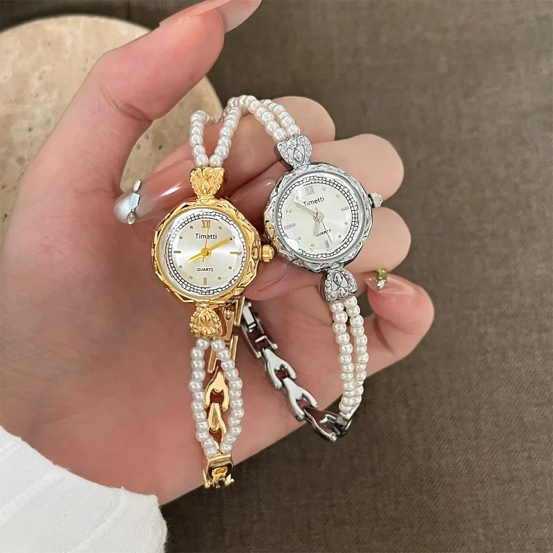 

Hot Selling Women's Gold Plated Quartz Watch Luxury Pearl Strap Wristwatch for Ladies Relógio Feminino Dropshipping Student Gift