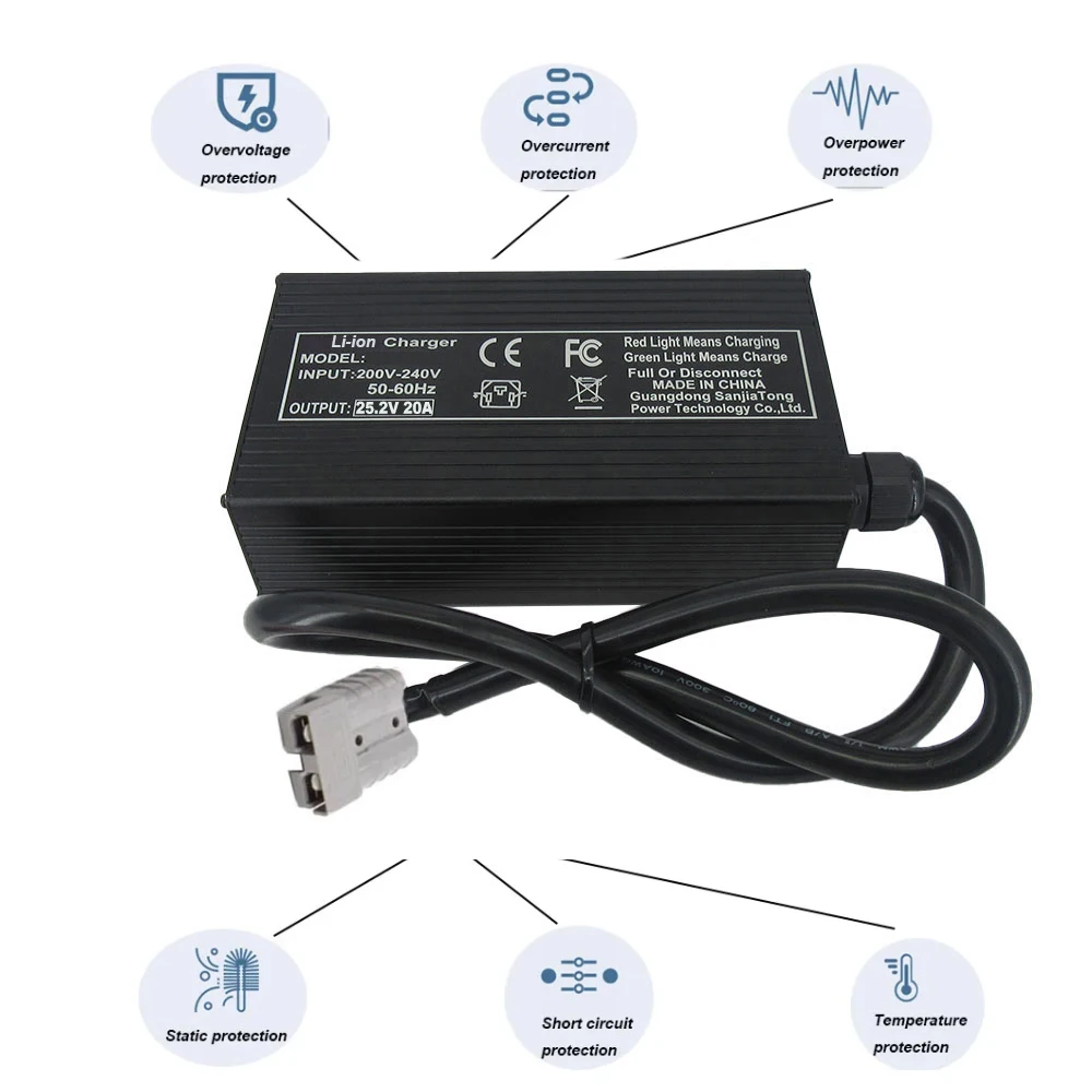 25.2V 20A Li-ion 6S Battery Fast Charger 21.6V 22.2V Lithium RV Golf Cart Energy Storage Charger XT90 Alligator Clip