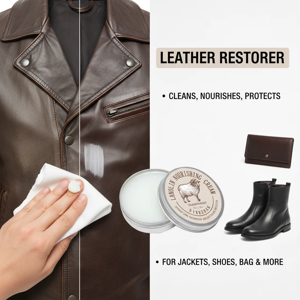 كريم العناية بالسترة الجلدية - بلسم لانولين المغذي، بلسم شفاف لاستعادة، مقاوم للماء وحماية المعاطف الجلدية