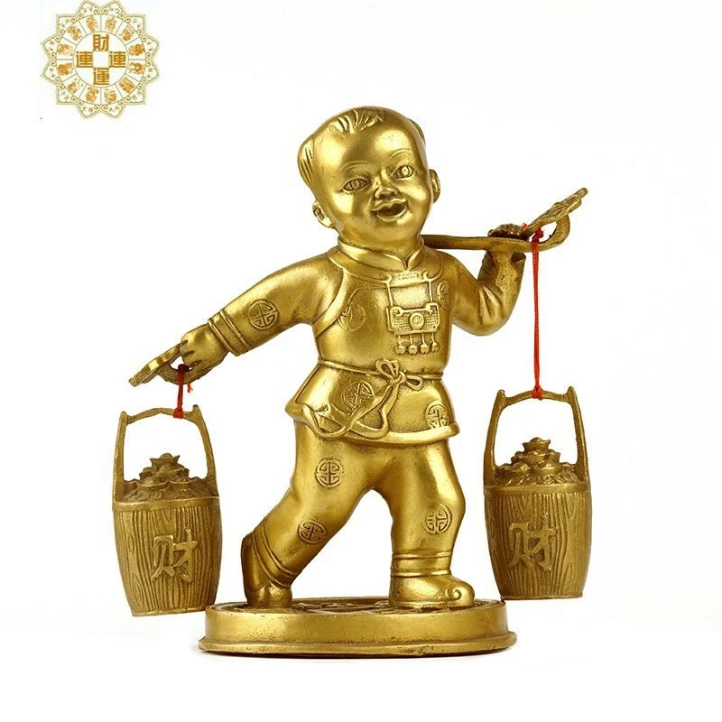 Brass Fortune Boy Figurine, Home Decoration, Indoor Ornament, Living Room Decor