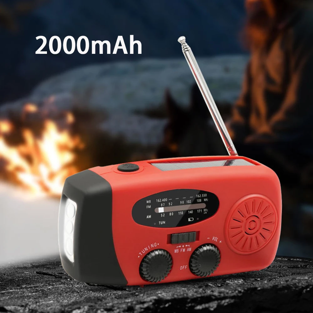 

2000mAh AM/FM/NOAA Emergency Weather Radio Hand Crank Solar Weather Radio Portable Power Bank with Solar Charging Battery Operat