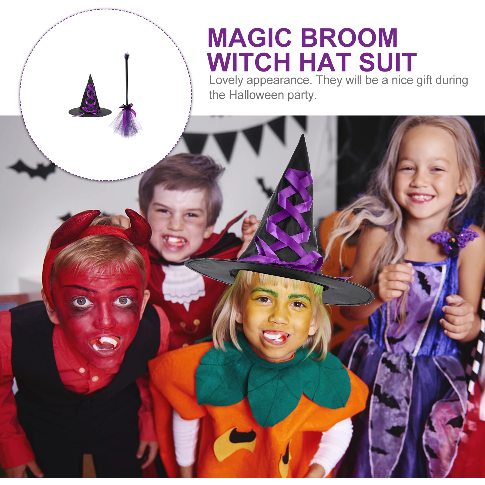 

1 set 1 Set Halloween Witch Hat Broom Costume Party Accessory Decor Prop For Cosplay Stage Performance Event Photo Props