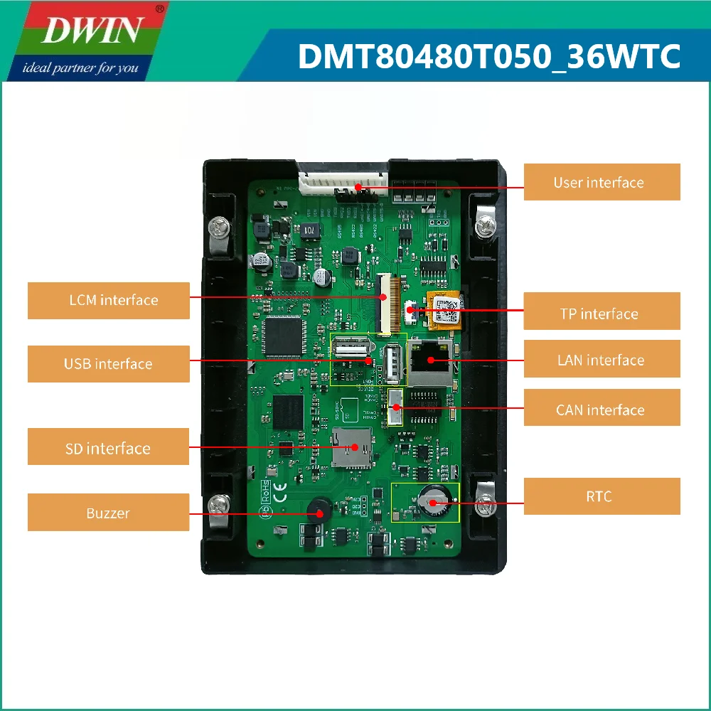 DWIN Linux Touch Display Linux5.4 Dual-core 5.0-inch 800*480 Pixels Industrial Grade IPS TFT LCD Module CAN Supported With Shell