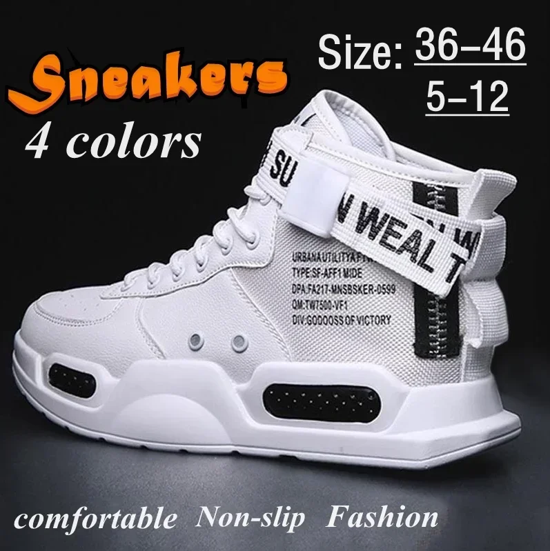 New Brand Mens Casual Sneakers High-tops Sneakers Training Boys Basketball Tennis Shoes Outdoor Couple Sneakers Strap Decoration