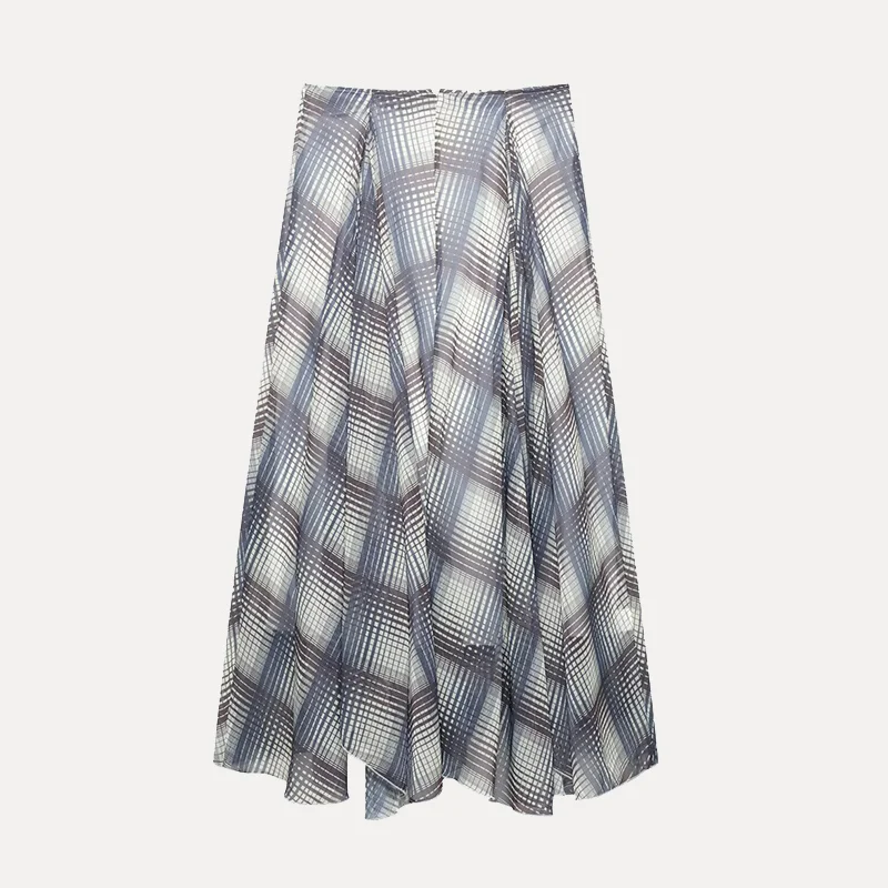 Saia Midi com Estampa de  Estilo de Rua Cintura Alta Poliéster Moda E Primavera 2025 Roupas Fenas Z