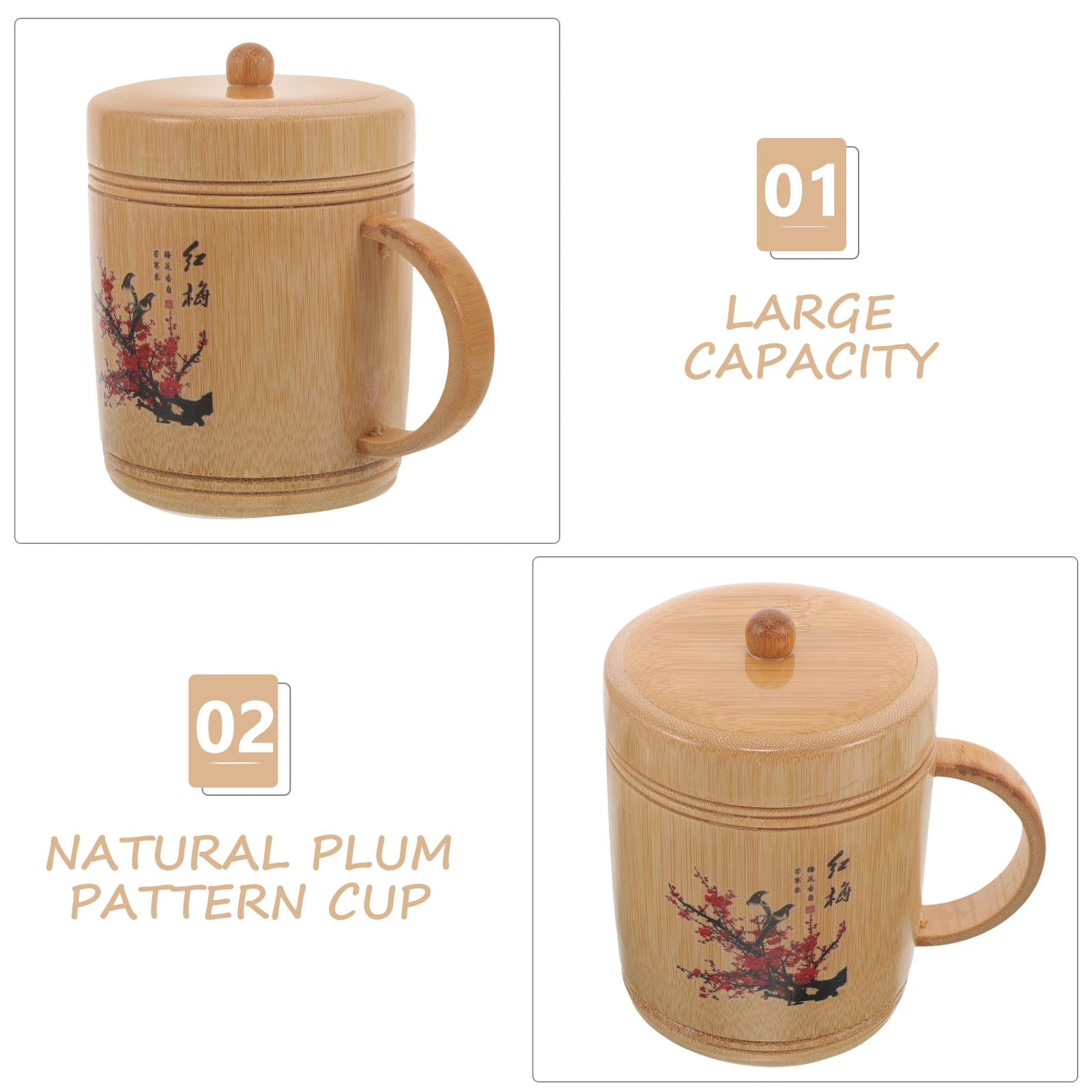 

Plum Lid H Smooth Edge Hot Tea Coffee Water Beer Glass Office Home Bamboo Office Water Mug Home 100ml