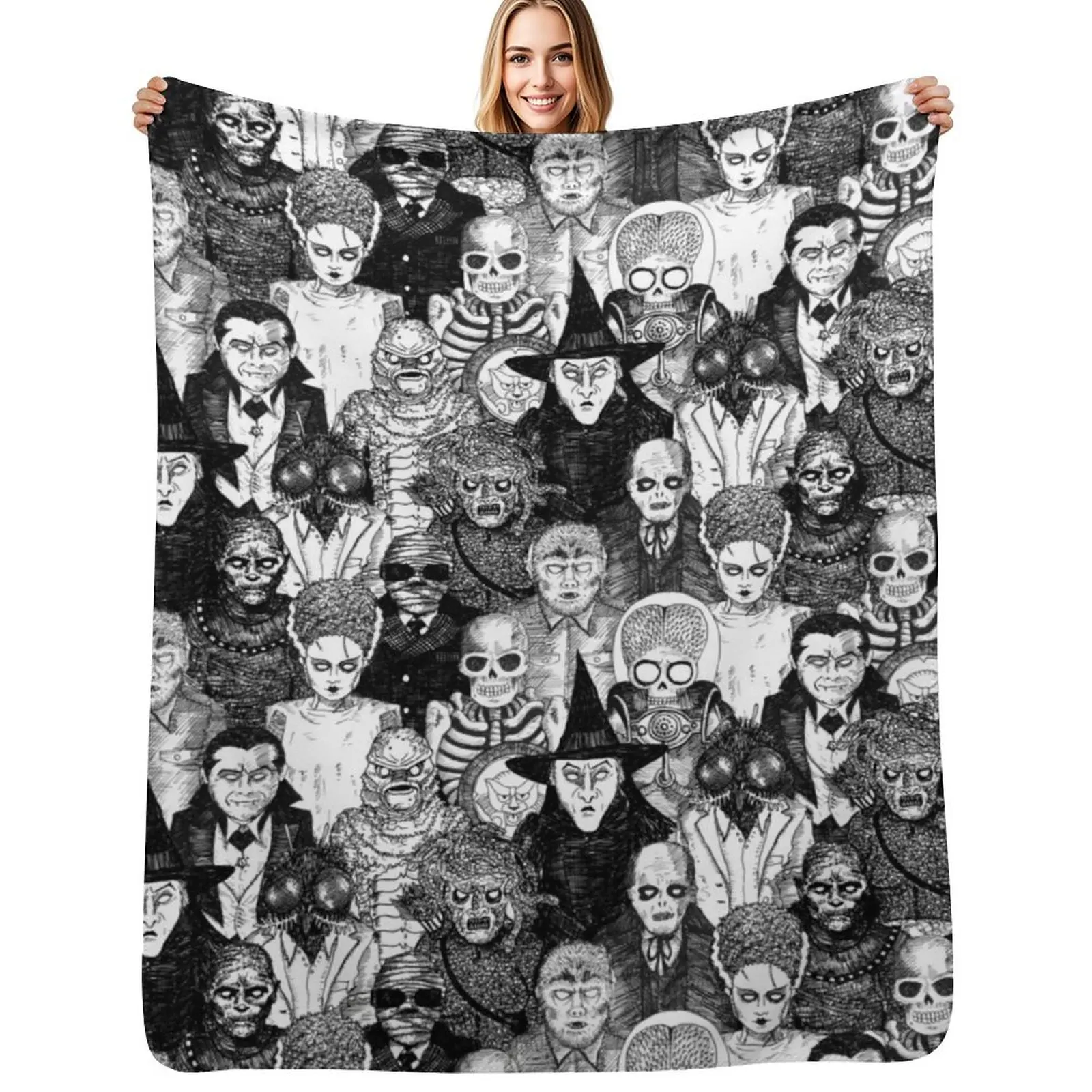 

Horror Monsters Throw Blanket Outdoor Soft Blanket for Picnic Beach Camping