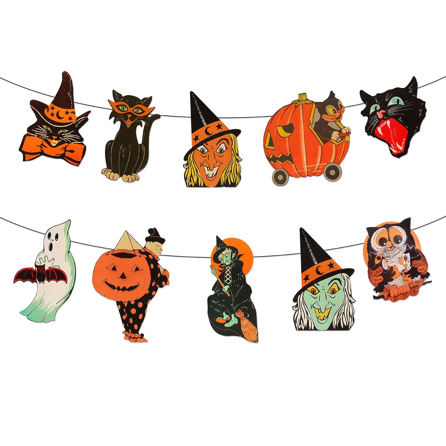 Vintage Halloween Kürbis Schwarze Katze Hexe Eule Hängende Banner Dekorationen Halloween Trick or Treat Heim Wand Party Festival Zimmer – Detail 6