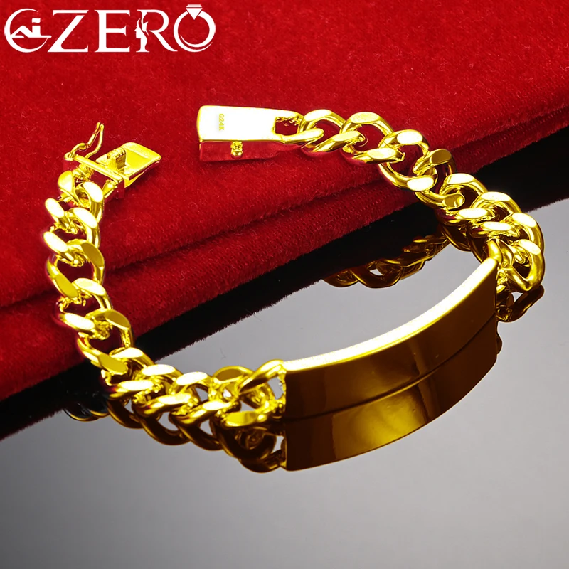 

ALIZERO 925 Sterling Silver 24K Gold Geometry 10MM Chain Bracelet For Man Woman Fashion Luxury Wedding Party Jewelry Charm Gift