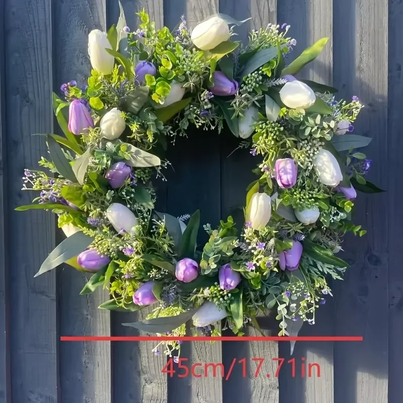 A Wreath Made of Tulips for Spring and Summer, Perfect for Your Entrance, Featuring Artificial Tulips
