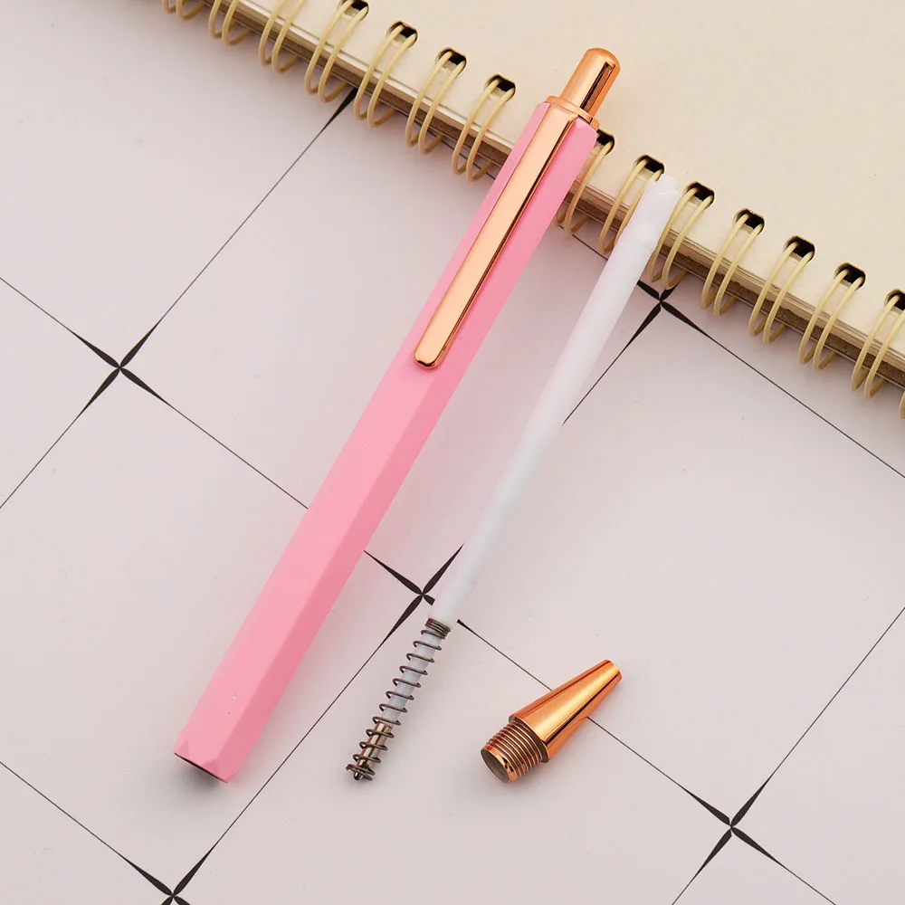 Lytwtw\'s Roller Press Ballpoint Pen Luxury Cute KAwaii Pink Roseo Metal Stationery School Office Supplies Spinning 5 Pieces