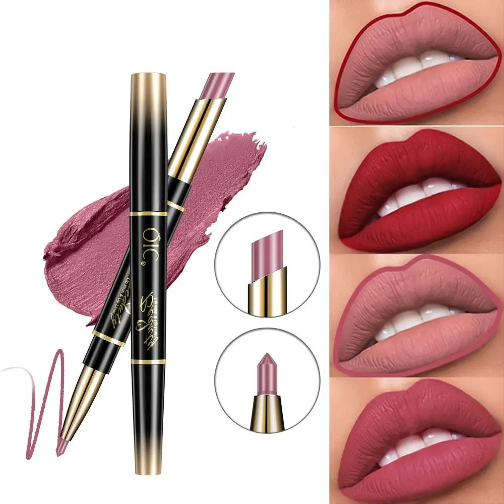 14 Kleuren Dubbelzijdige Dubbele Kop Matte Lippenstift Waterdichte Niet-Vervagende Lipliner Hydraterende Langdurige Make-Up Tool Meisje