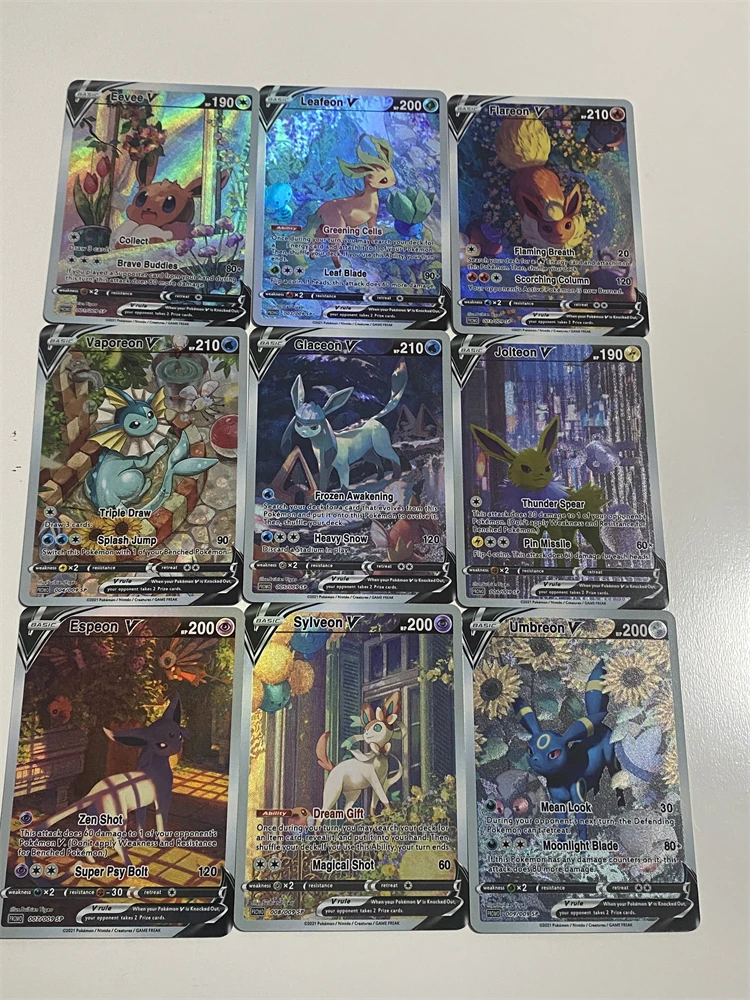 9 Stks/set Ptcg Zelfbeheersing Pokemon Eevee Verzamelen Trading Signature Flash Card Anime Geschenk Cartoon Refraction Color Flash