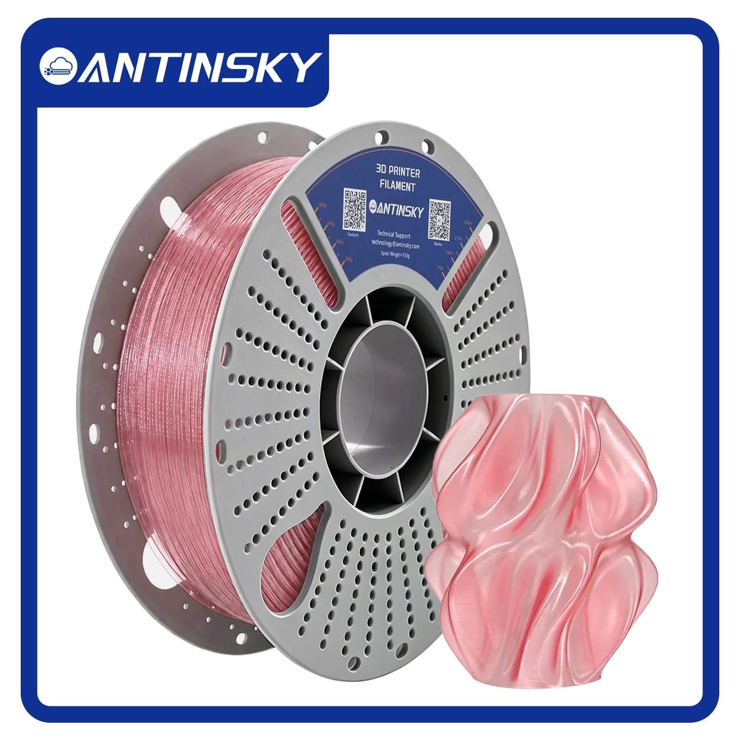 Antinsky PETG Filament 1.75mm 1KG High Toughness Low Shrinkage Transparent PETG 3D Printing Consumables