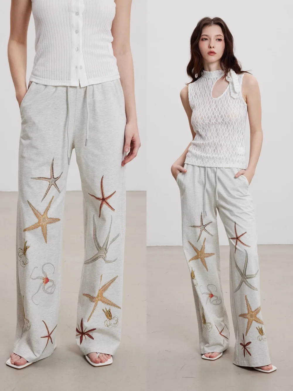 High Street Cotton Pant Women's Lucky Starfish Series Relaxed Oxygen Sensing Casual Sanitary Pants Beige Gray Pants