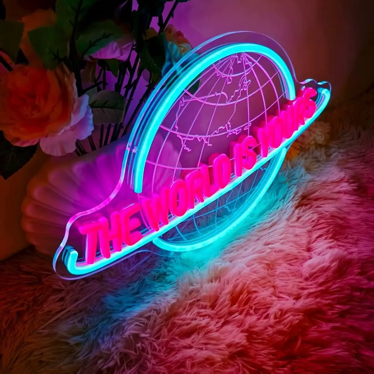 The World Is Yours Neon Sign USB Planet LED Lights for Party Tiki Bar Gaming Room Bedroom Decoration Neon Personnalisé Gift - view 2