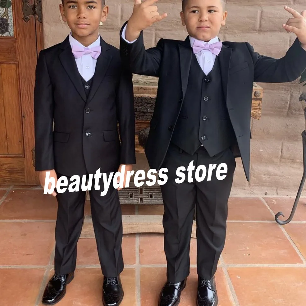 Trajes formales para niños, esmoquin de boda para niños pequeños, anillo para portador de fiesta de cumpleaños (chaqueta + Pantalones + chaleco + corbata)