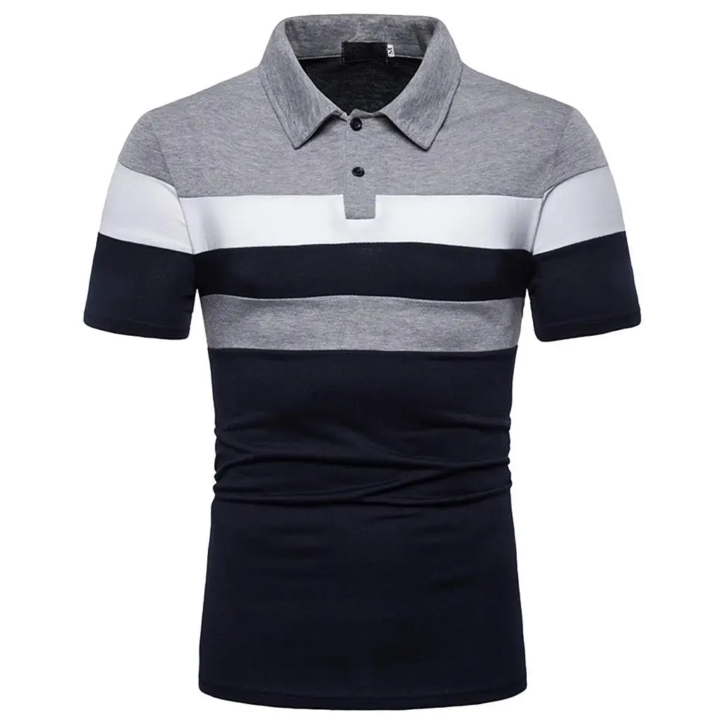 

Men Summer Short Sleeve Stitching Casual Polo Shirt .