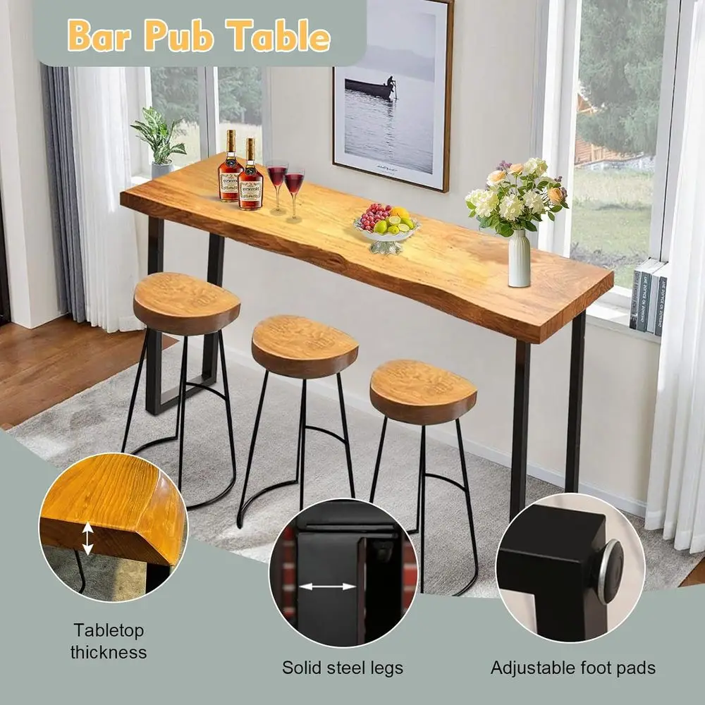 Rectangle Counter Height Dining Table, 47.2 Tall Bistro Table, Wooden Pub Table with Sturdy Legs for Home and Restaurant Use