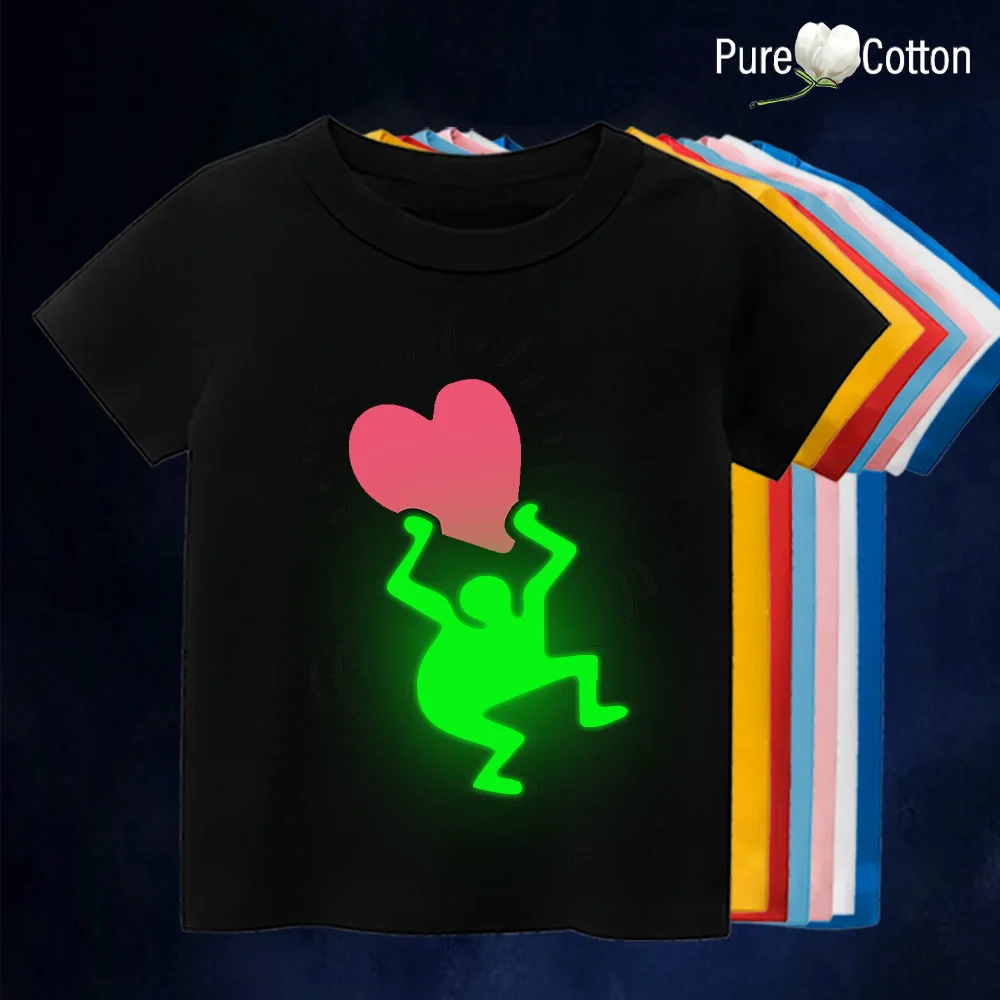 Children's pure cotton outdoor breathable men and women, children's short-sleeved T-shirt love fluorescent printing neutral wind