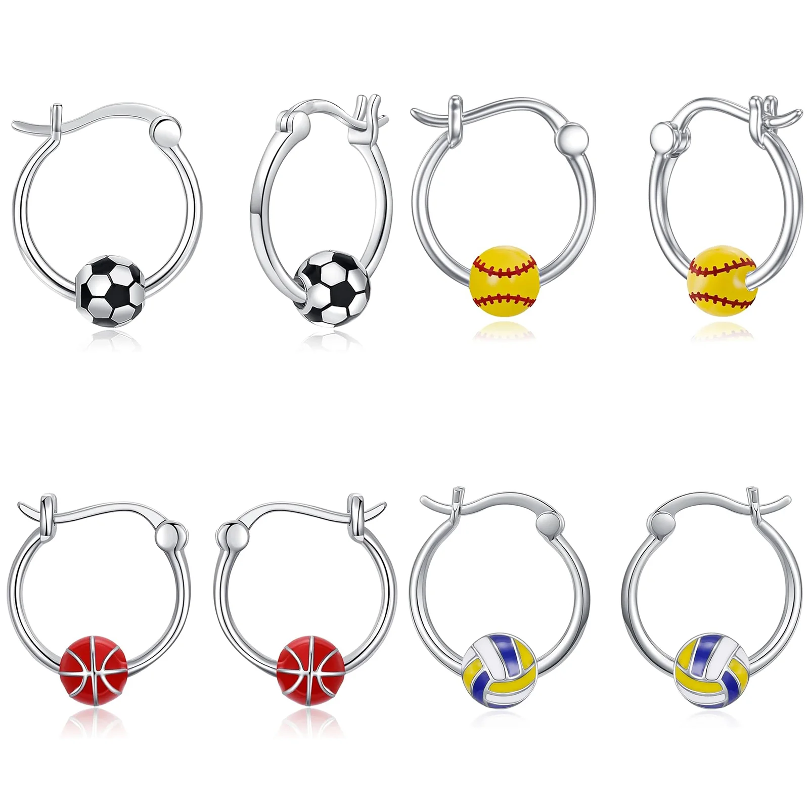 

925 Sterling Silver Sport Hoop Earrings for Women, Football/Softball/Volleyball/Basketball Huggie Earrings Sports-themed jewelry