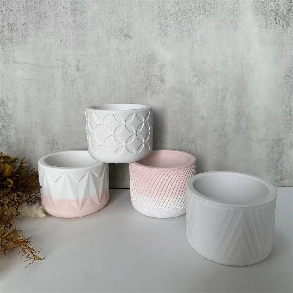 Round Patterned Flower Pot Plaster Mold Potting Cement Plaster Mould Resin Drip Mirror Mould Silicone Mold for Concrete