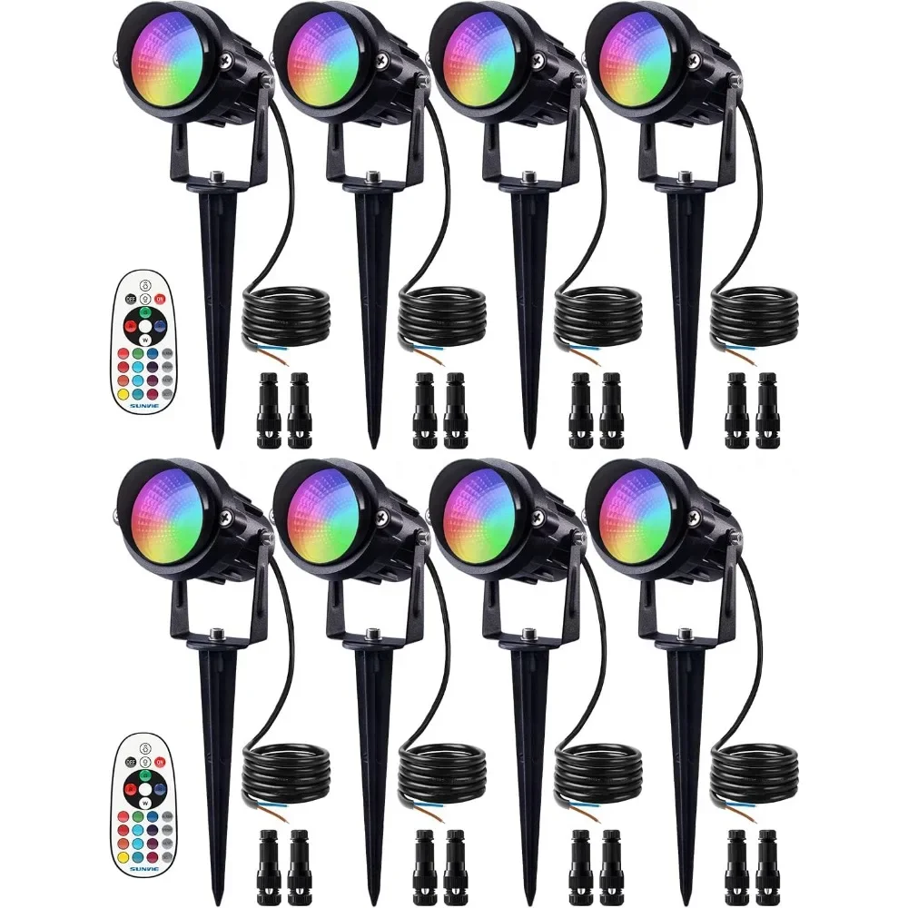 

12W RGB Color Changing Landscape Lights Low voltage LED Landscape Lighting Remote Control Waterproof ,8 Pack with Connector