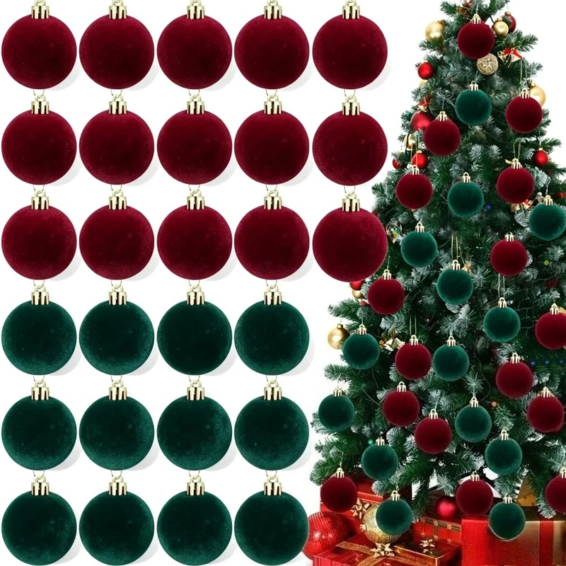 6/12 piezas de bolas navideñas de terciopelo rojo vino de 6 cm, adornos redondos para árbol de Navidad, colgantes decorativos para fiestas de Año Nuevo.