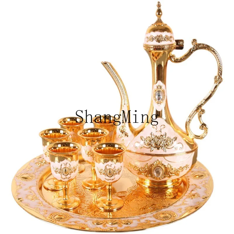 

PYH Baijiu wine set, high-end gift box, antique enamel color hand-painted 8-piece set, alloy wine glass wedding ornament