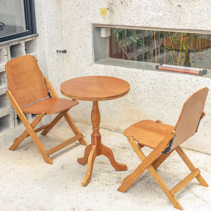 Hxl solid wood balcony living room round coffee table cafe dining table and chair set