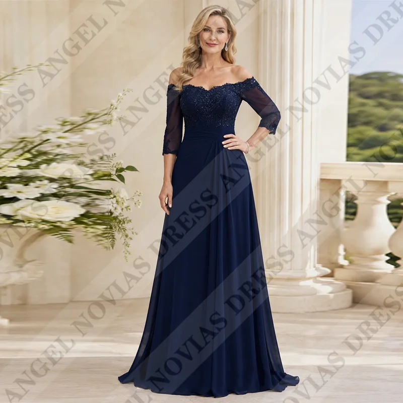 Customized Long Muslim Arabic Navy Blue Mother of the Bride Dresses Wedding Party Dress robe de soirée mariage