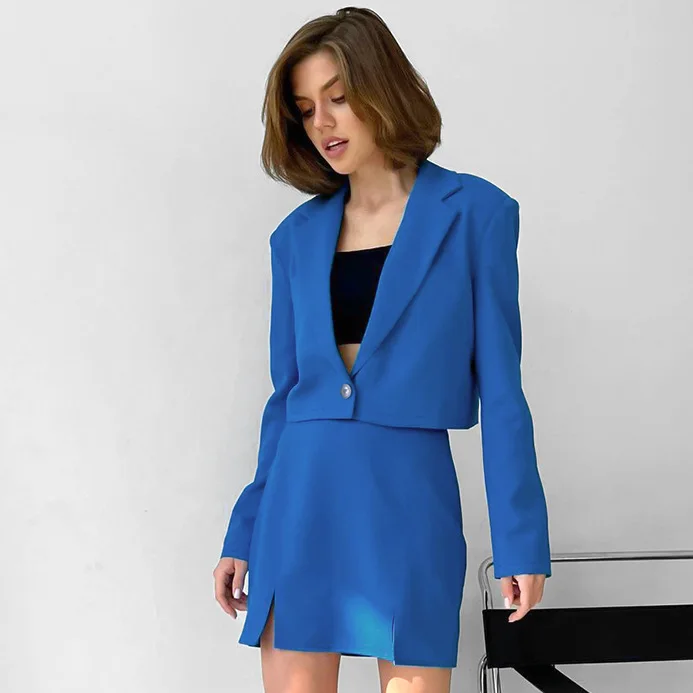 

2024 autumn and winter fashion new women's clothing blue commuter suit skirt two-piece set Z411
