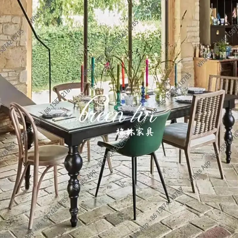 French Vintage Black Solid Wood Table/neoclassical Rectangular Dining Table/second-hand Solid Wood Home Dining Table X
