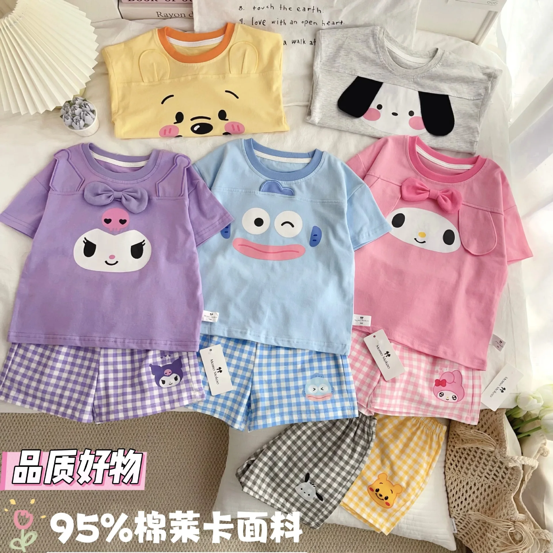 Kawaii Kuromi My Melody Children's Pure Cotton Shorts Home Clothing Set Summer Anime Sanrio Girly Heart Cute Children's Pajamas