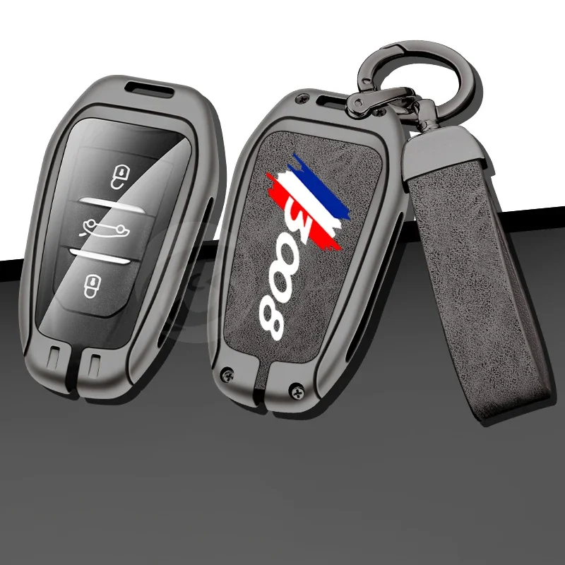 Zinc Alloy Car Remote Key Case Cover Shell Fob Holder for Peugeot 3008 GT Line Protected Key Bag Auto Keychain Accessories