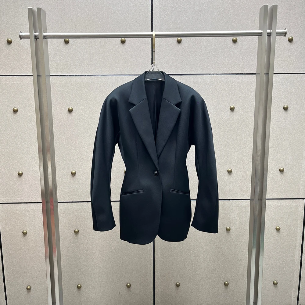 Women Wool Blend Blazer Jacket Notched Lapel Single Button Slim Fit Suit Coat Long Sleeve Office Formal Business Ladies Jacket