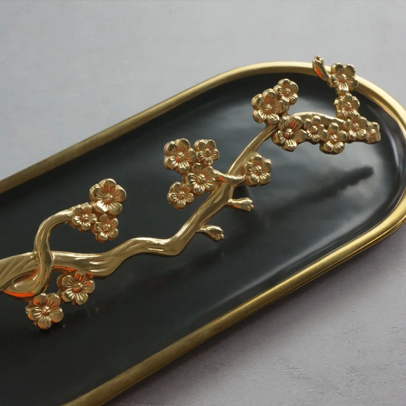 Brass Plum Blossom Branch Shape Long Handle Wardrobe Kitchen Cupboard Cabinet Door Drawer Pulls Decor Furniture Handles Hardware