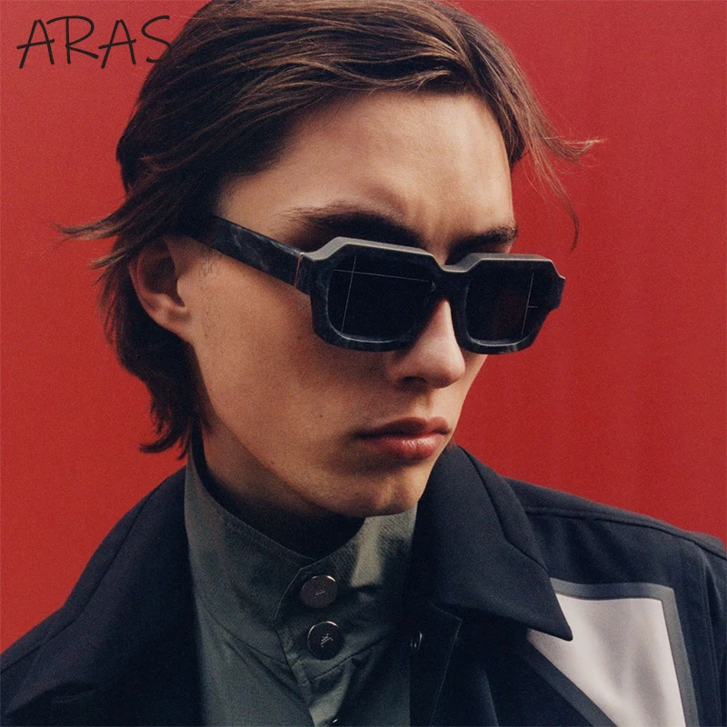 Rectangle Double Color Punk Sunglasses Men Women Brand Designer Fashion Square Sun Glasses For Male Vintage Thick Frame Eyewear