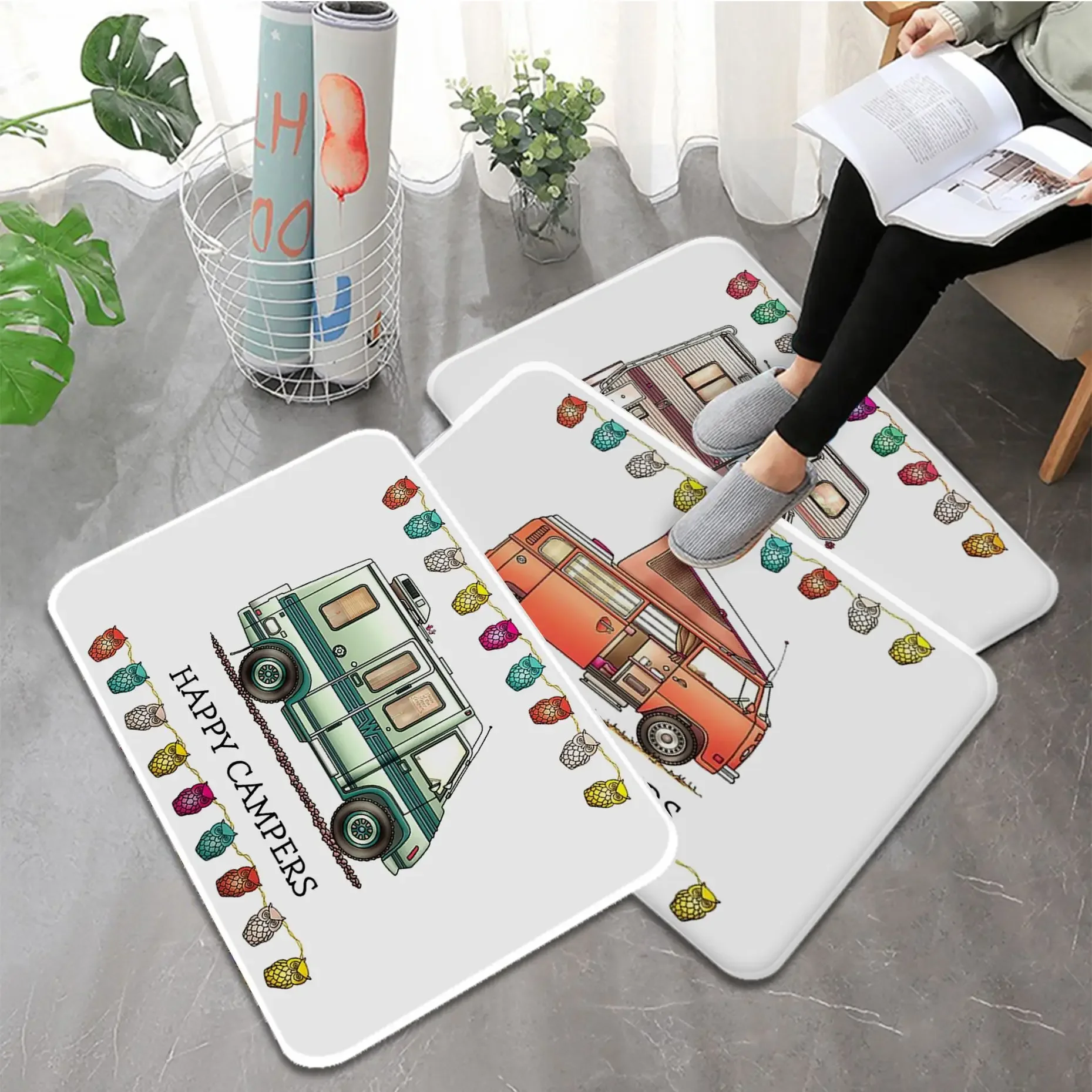 Happy Campers Kitchen Mat Living Room Carpet Non-Slip Floor Mat Laundry Room Bath Mat Decor Bedroom Balcony Rugs Hallway Doormat