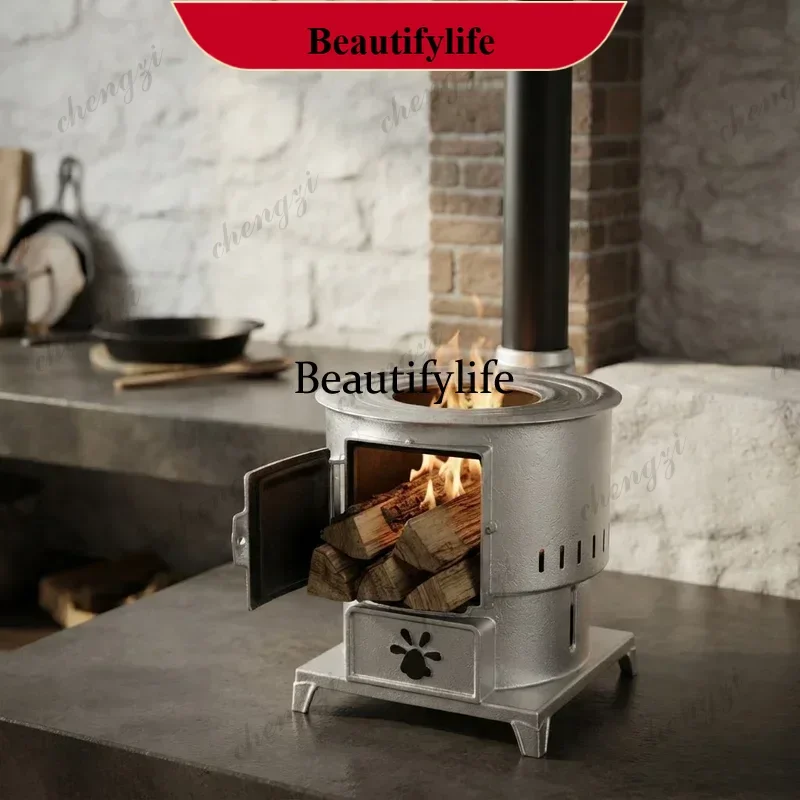 Chimeneas Outdoor Cast Iron Heating Stove Portable Wood Coal Dual Use Cooking Gasification Furnace for Rural Household Camping