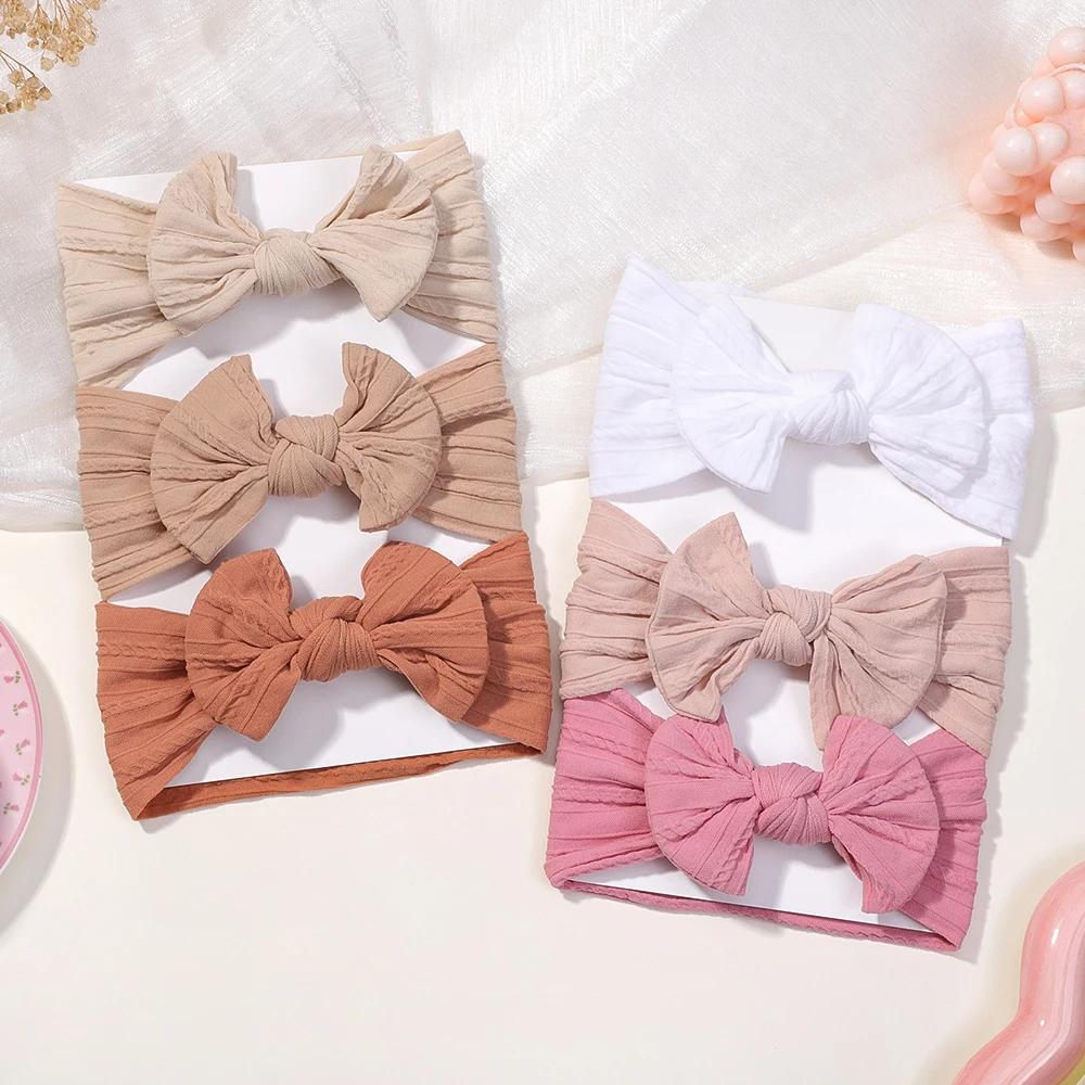 Bow Children Headbands European American Style Solid Color Girl Hair Accessories Nylon Jacquard Baby Combination Set Wholesale