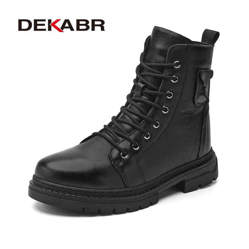 DEKABR Designer Casual Men Shoes Genuine Leather Classics Fur Warm Ankle Snow Boots Anti-Skid Zipper Auturmn Winter Boots Men