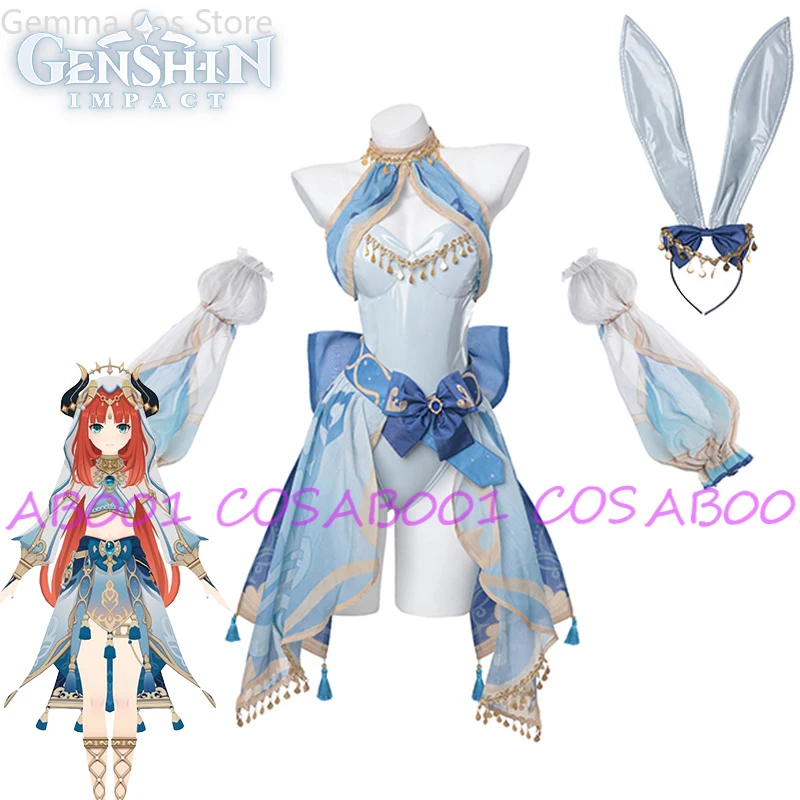 

Game Genshin Impact Nilou Cosplay Costume Doujin Women Sexy Bunny Girl Suit Leather Jumpsuit Nilou Bunny Suit