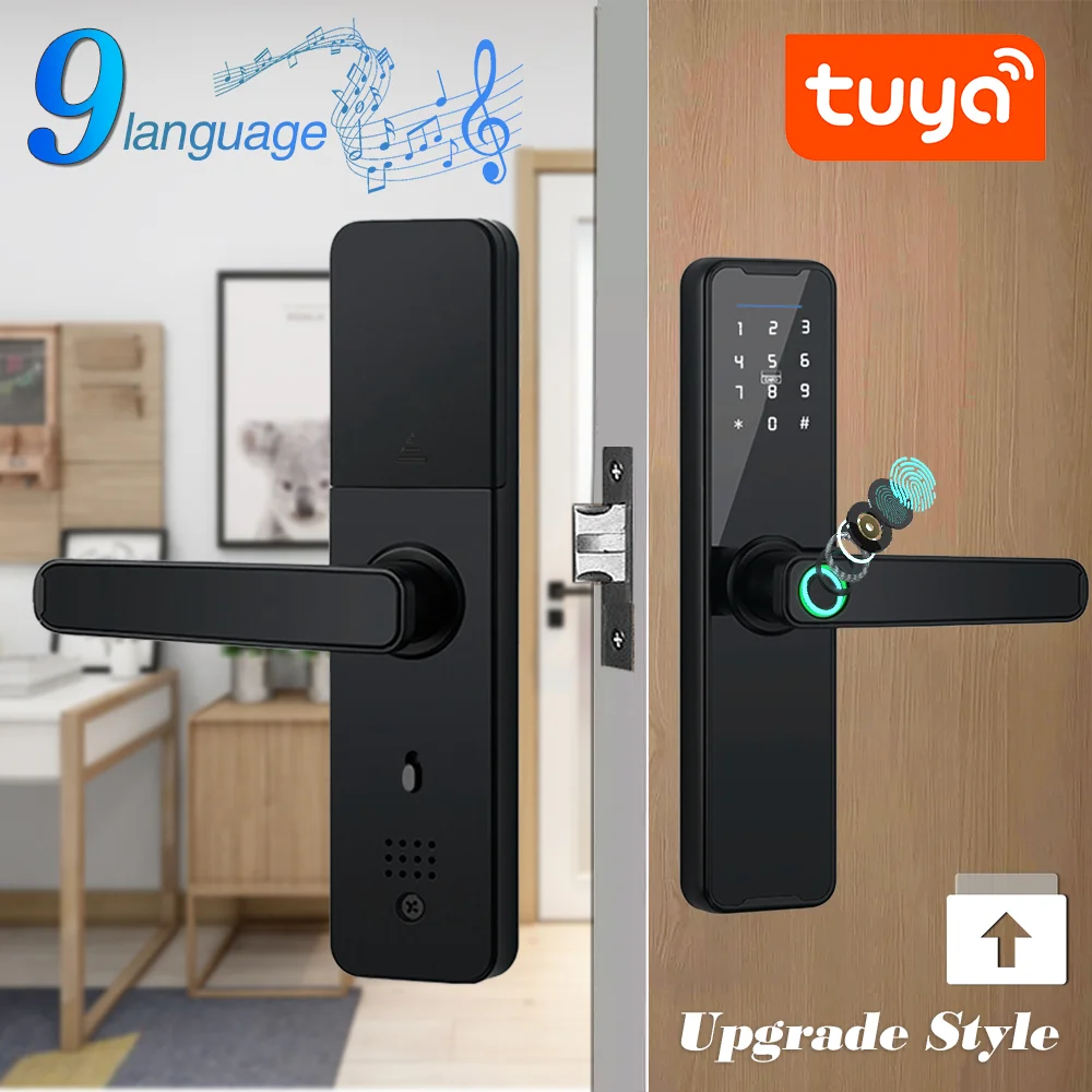 Tuya Wifi Digital Electronic Smart Door Lock With Biometric Fingerprint , Smart Card ,  Password , Key Unlock , USB Charge