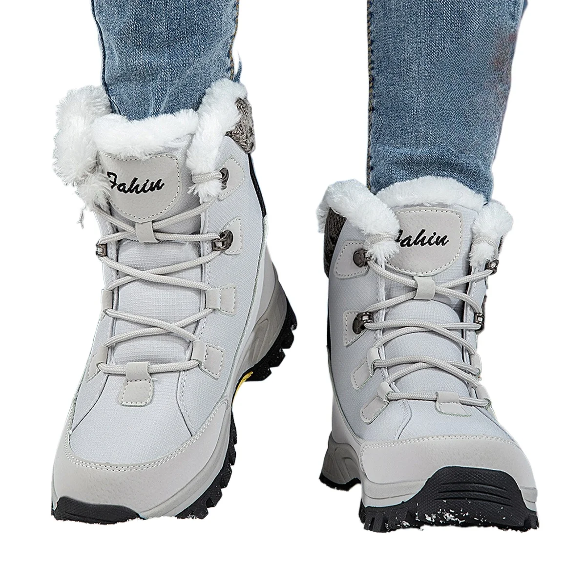 Women Winter Waterproof Snow Boots Plush Warm Short Ankle Boots Lace‑Up Non‑Slip Thick Sole Outdoor Hiking Cotton Shoes
