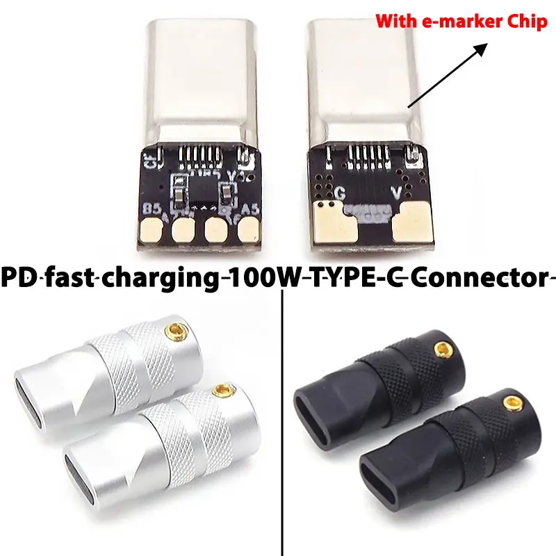 PD Fast Charging 100W TYPE C Charging Plug Connector With E-Marker Chip Terminal Shell 5A Data Wire Plug DIY Welding Wire Access