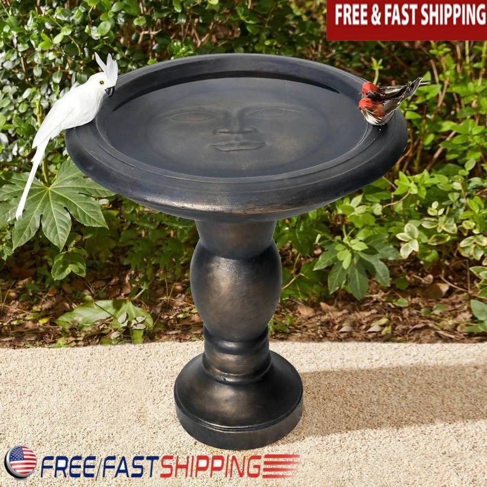 

22-дюймовый армированный волокном бетонный фонтан для ванны с птицами, уличный декор, прочный пьедестал, сад, патио, задний двор, источник воды, дикая природа