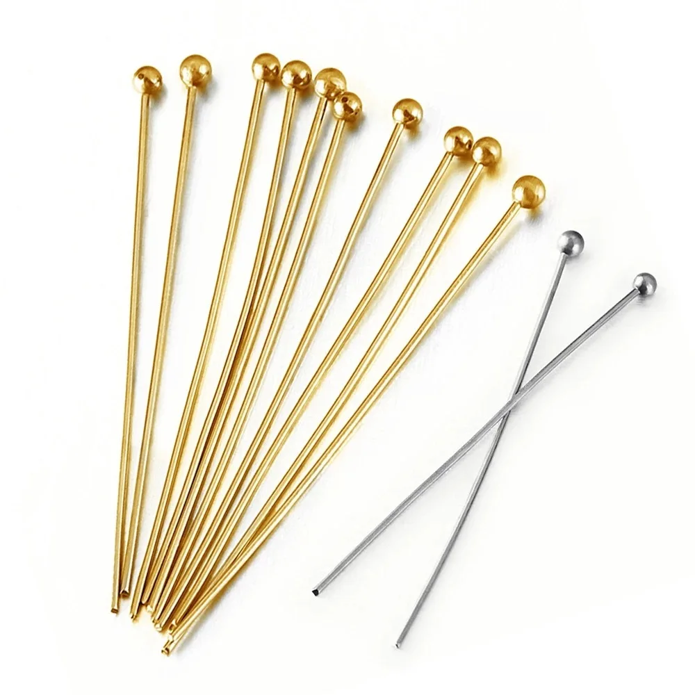 50pcs18k Vergulde 12-30MM Balhoofd Naald Pins Voor DIY Kralen Sieraden Maken Cadeau, Bevindingen Accessoires Pins Levert