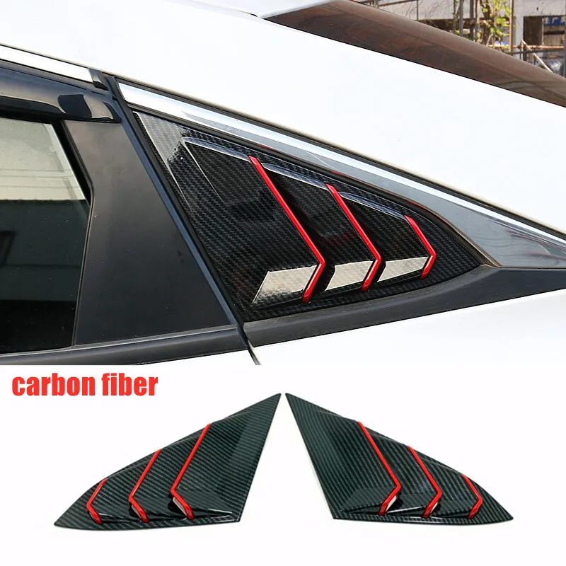 

For Honda Civic 10th 2016-2021 Car Triangle Window Louver Side Shutter Blind Shades Cover Trim Sticker Vent ABS Carbon